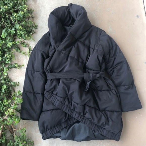 wrap puffer coat
